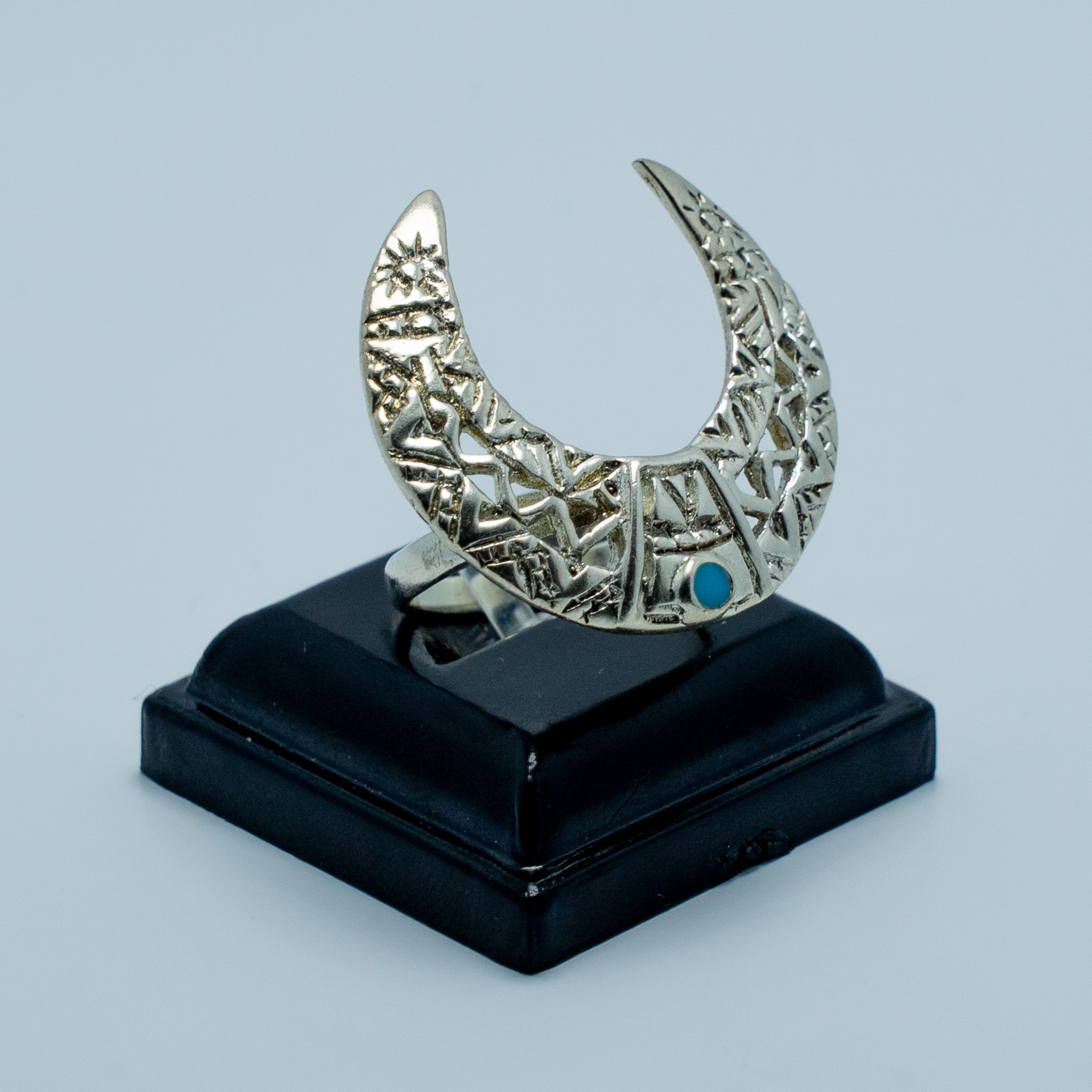 Anillo Media Luna con Aquamarina Plata