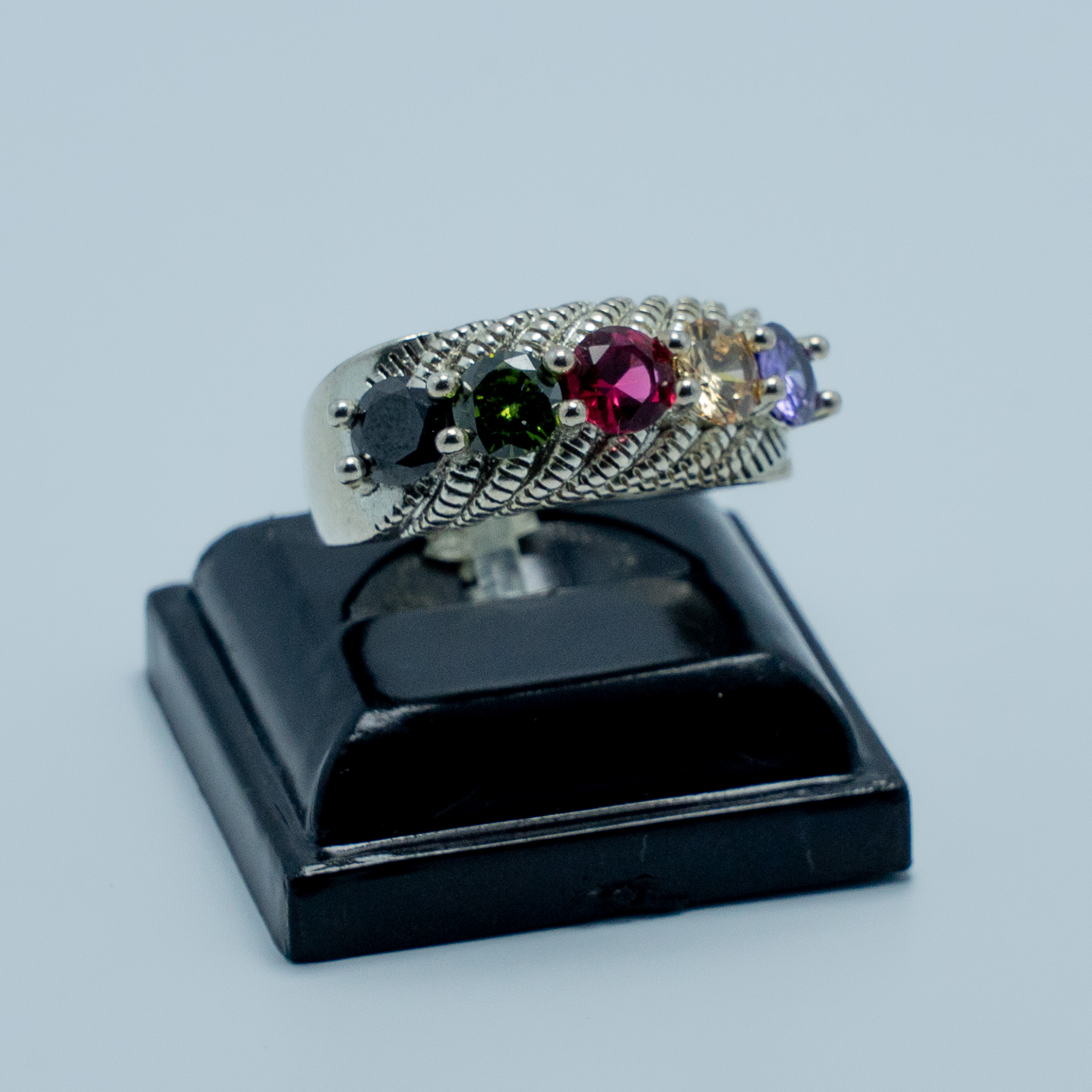 Anillo Cintillo Multicolor Plata