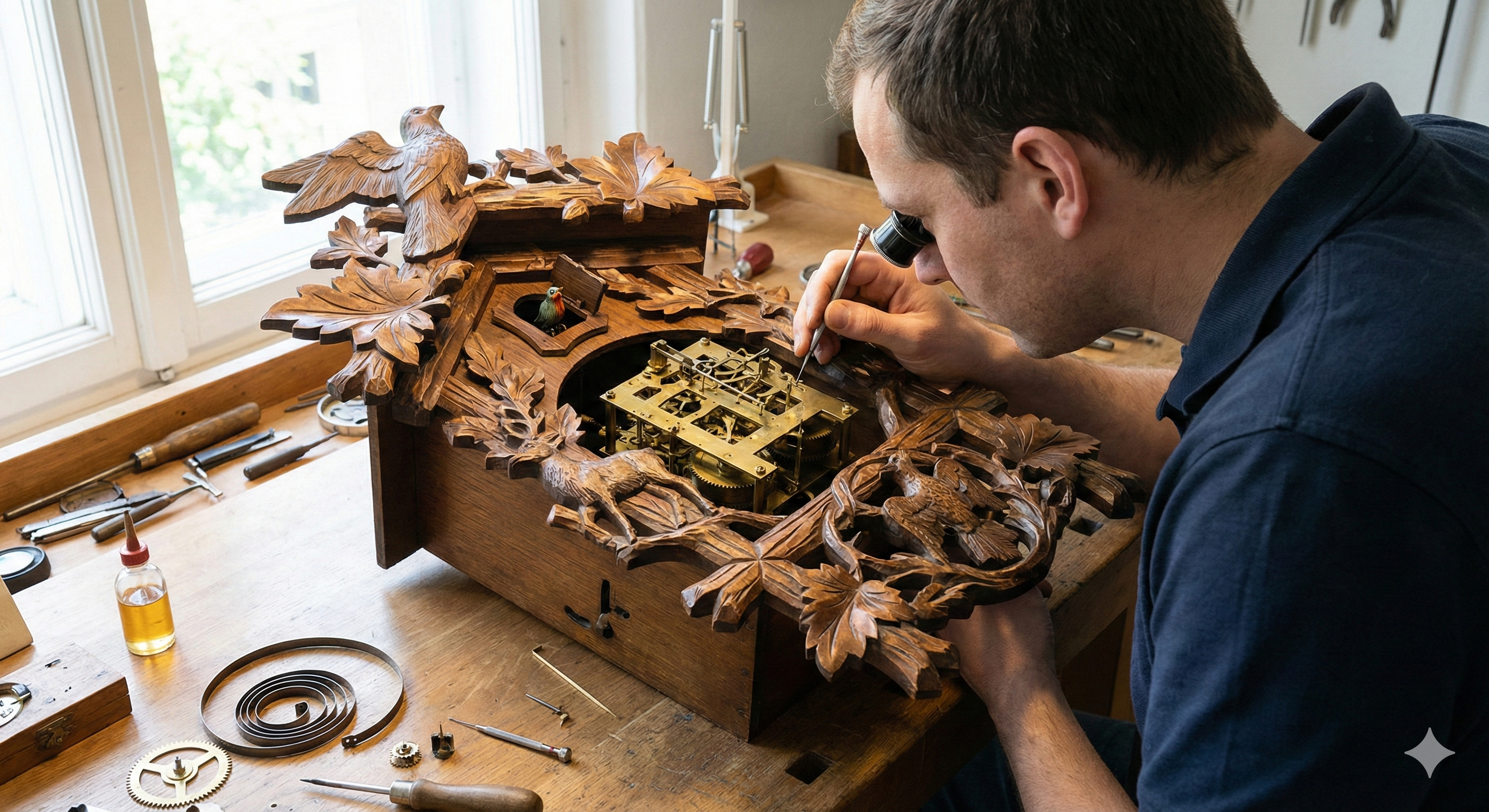 Reloj cucú o reloj de pared en mantención